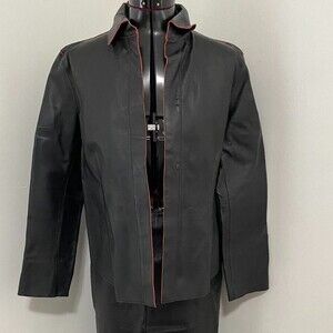 Madison Studio Black with Red Pin Stripe Leather Womens Jacket Size 8P